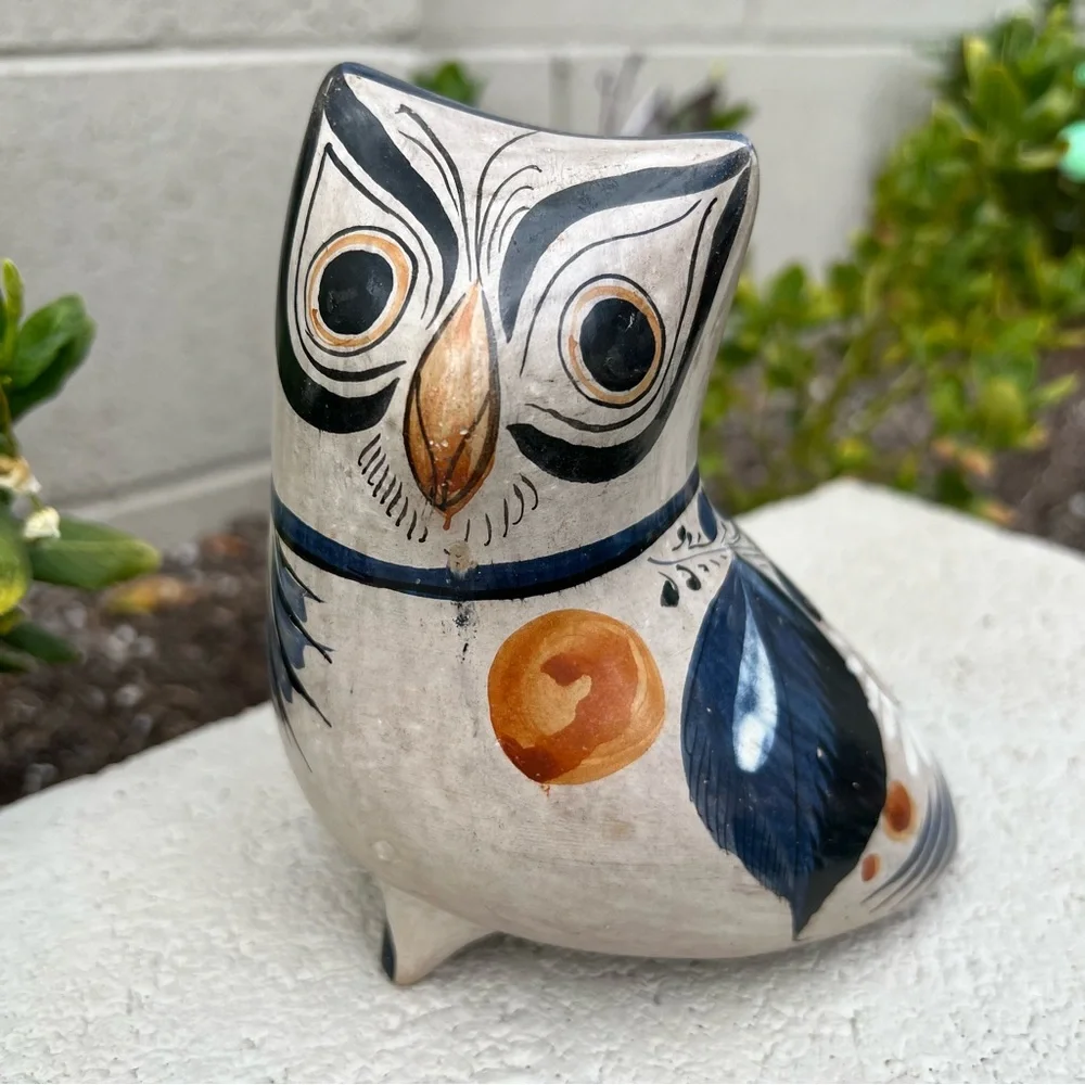 Tonala Mexican Pottery Vintage MCM Folk Art Owl
